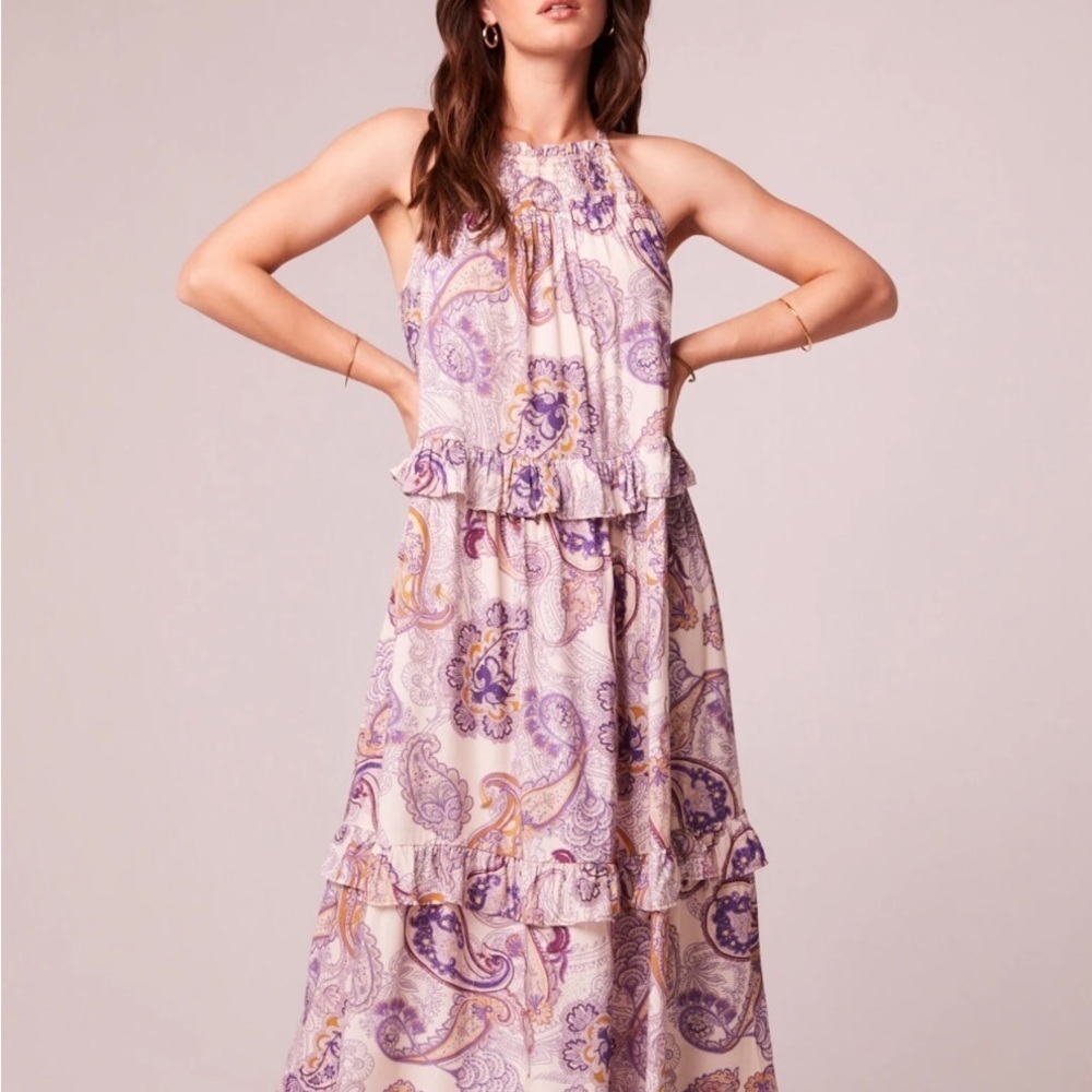 NEW Band of the Free Boho Liliane Purple Paisley Tiered Maxi Dress S Viscose - Picture 5 of 10